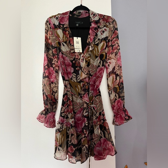 TED BAKER LONDON | Cecihly Ruffled Mini Dress With Metal Ball Trim Sz US 8 - Picture 5 of 7